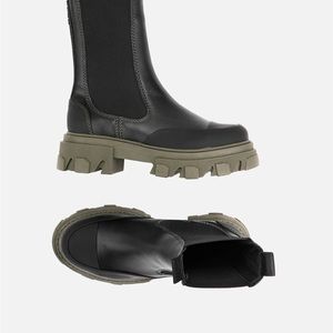 Ganni Mid Chelsea Boot - black and green leather NWT